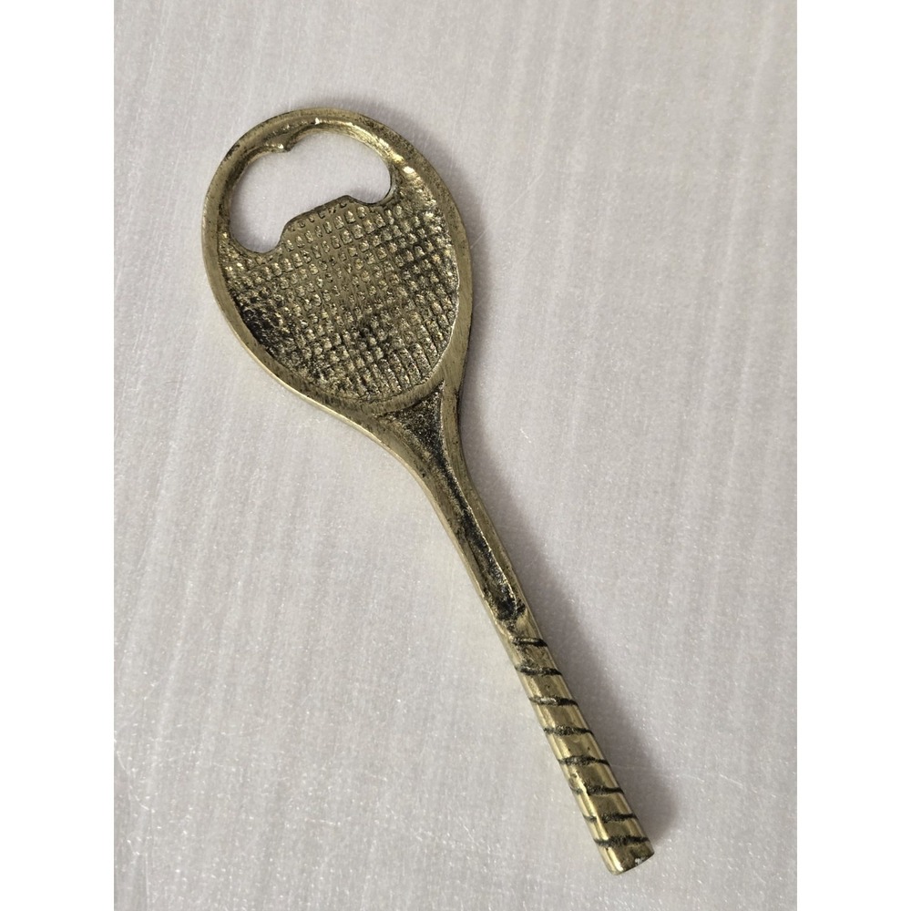 Vintage Mid-Century Modern Solid Brass Tennis Racket Shaped Bottle Opener 5.5"